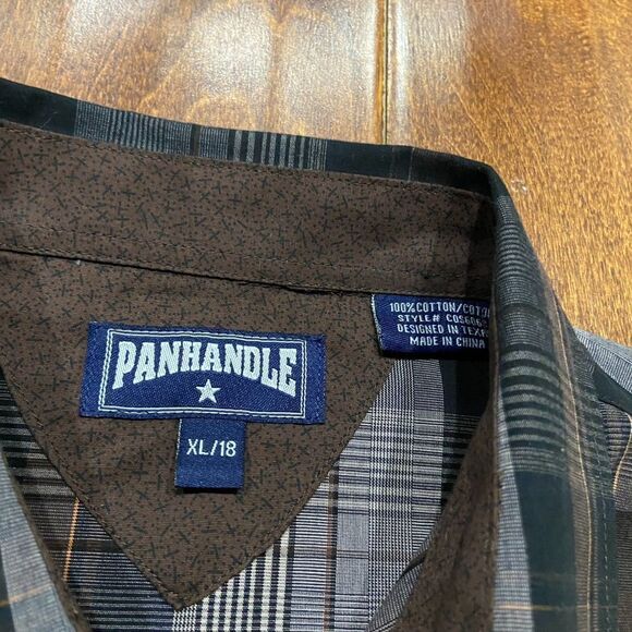 Panhandle Slim Snap Button Plaid Black Grey Shirt Cotton Boy's Size Extra Large - Picture 7 of 9